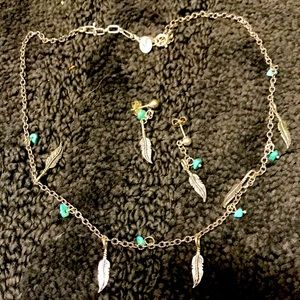 Turquoise and silver necklace with matching earrings dainty and gorgeous
